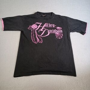 Vintage Harley Davidson Size M Single Stitch Pink Rose Charlotte NC T-Shirt